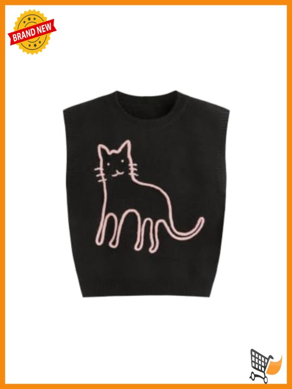 Cropped Wool Blend Sweater Vest Cat Color-Block Sleeveless Top